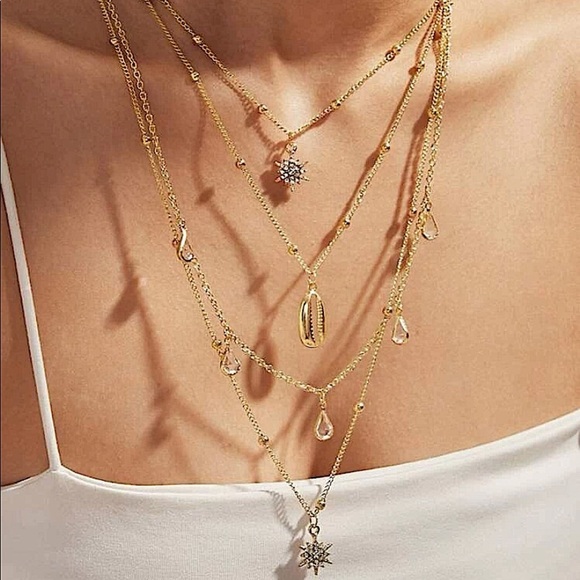 2 FOR $20 NEW MULTI LAYERED STAR SHELL STONE NECKLACE - Picture 1 of 5
